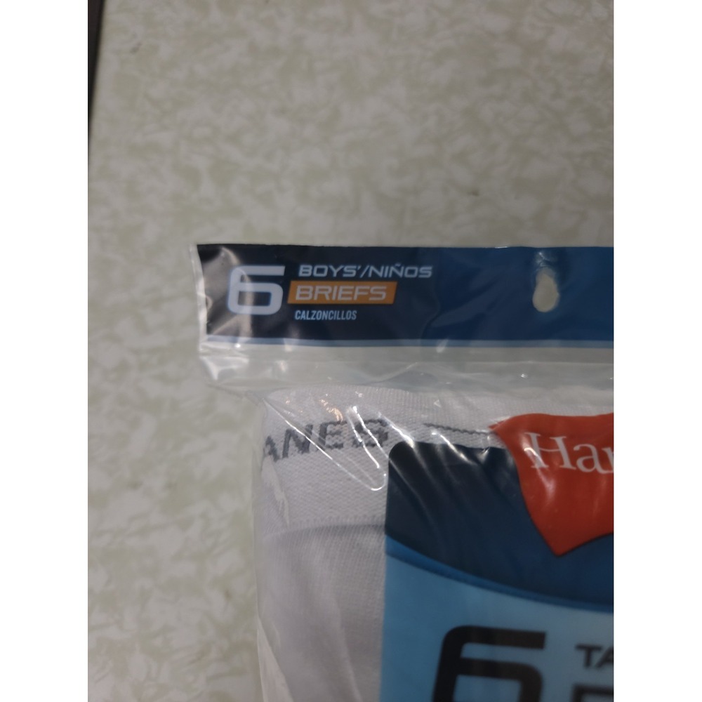 Hanes Boys White Tagless Briefs 6 Pack Size Large 14-16 Cotton Underwear NEW - Picture 3 of 5